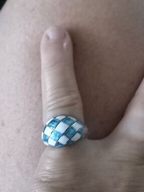925 Blue & White Checkered Ring Jack Gutschneider Jewelry Co. (JGJ), a vintage